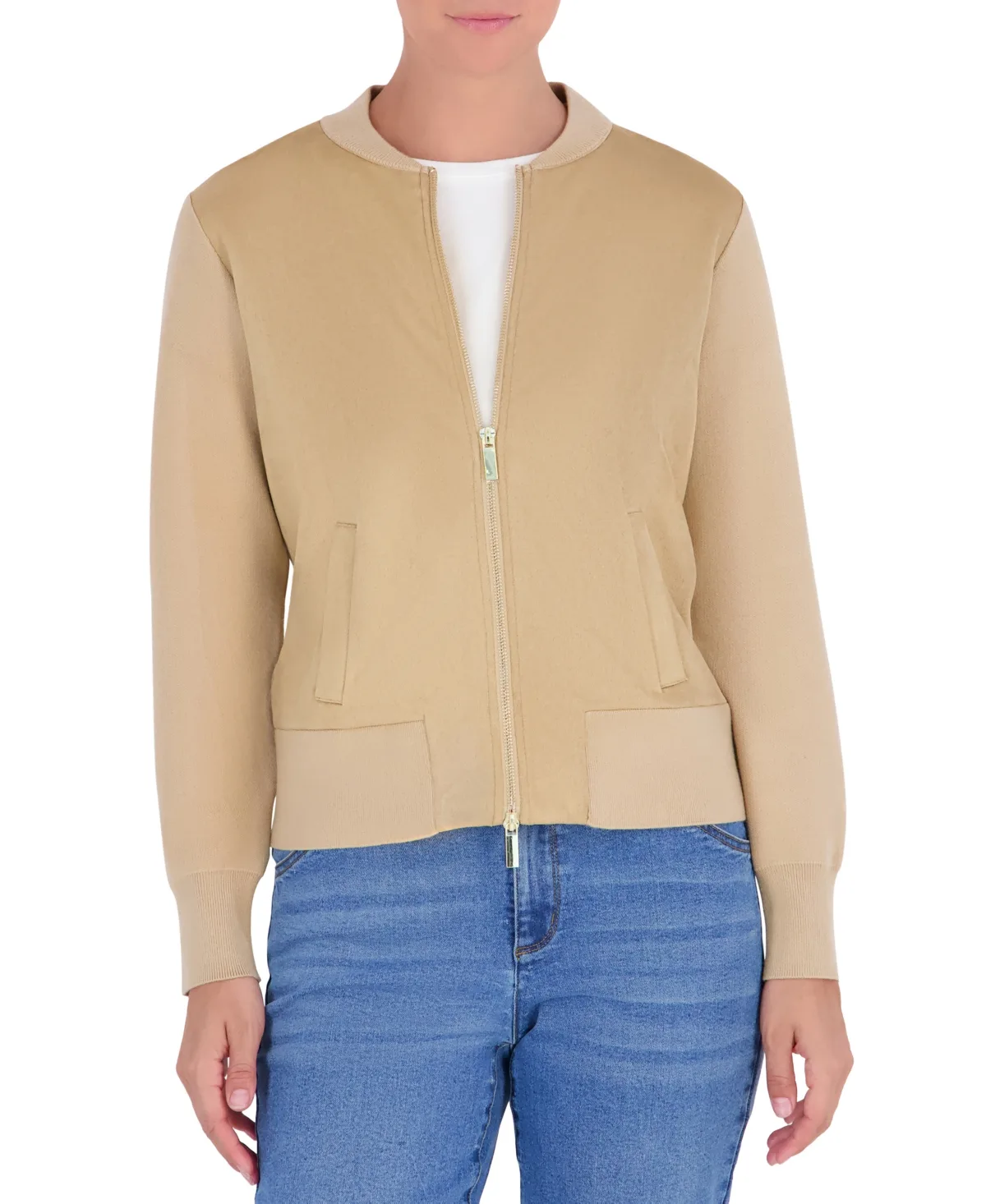 Collared Faux-Suede Bomber Jacket by Jones New York