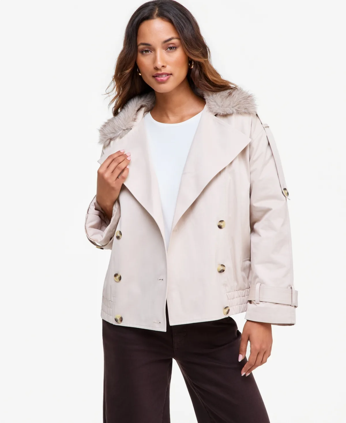 Faux-Fur Bomber Jacket with Removable Collar by INC International Concepts