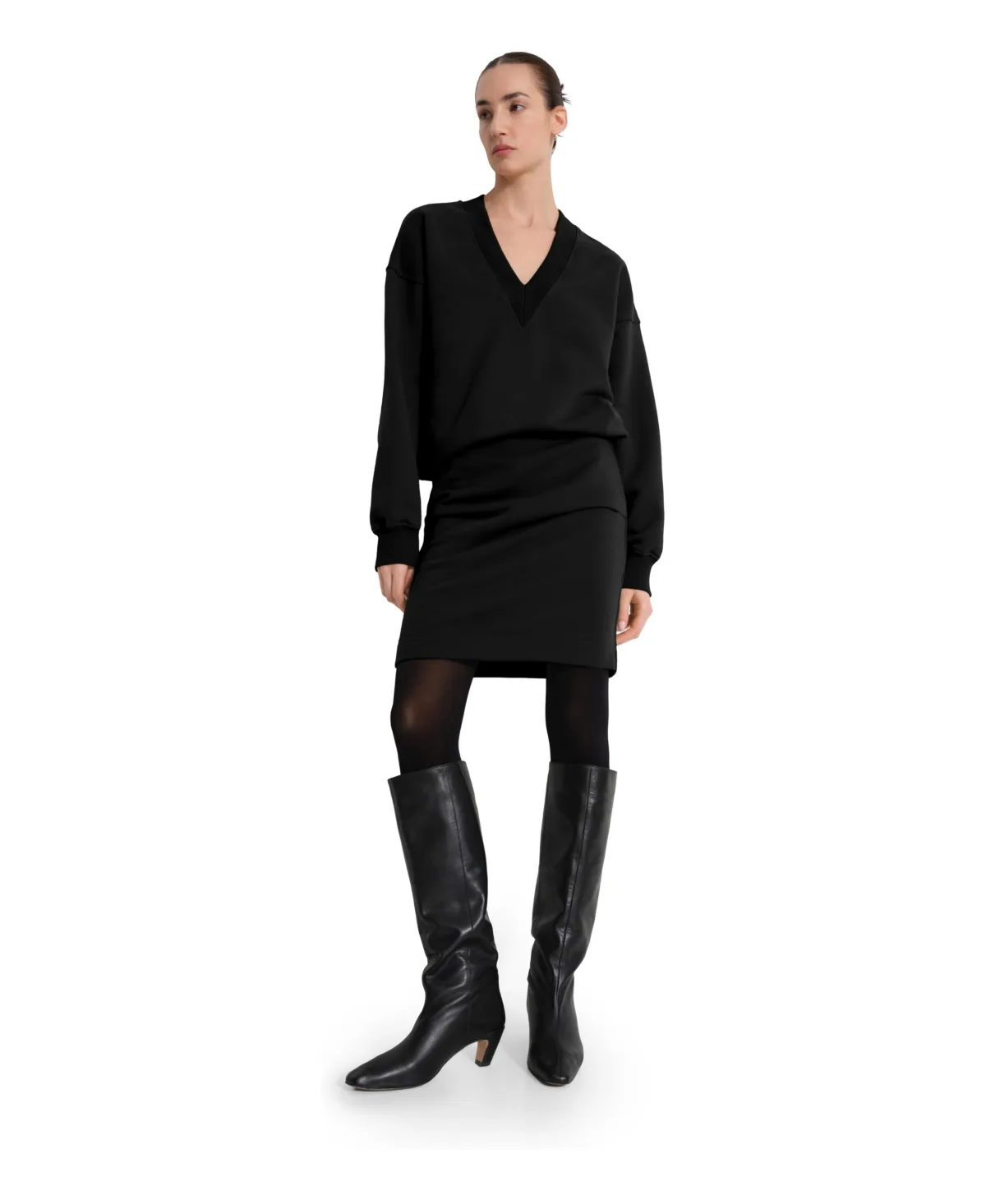 Mira Long-Sleeve V-Neck Midi Dress by Marcella