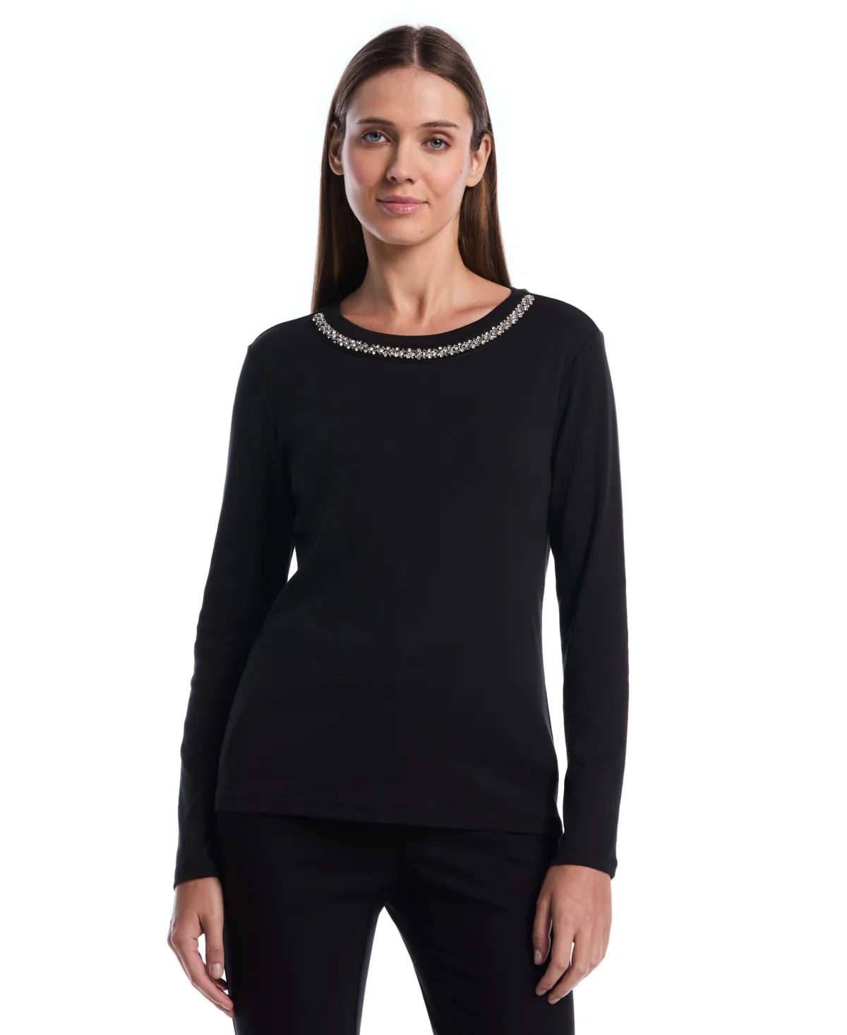 Embellished Crewneck Long-Sleeve Blouse by Rafaella