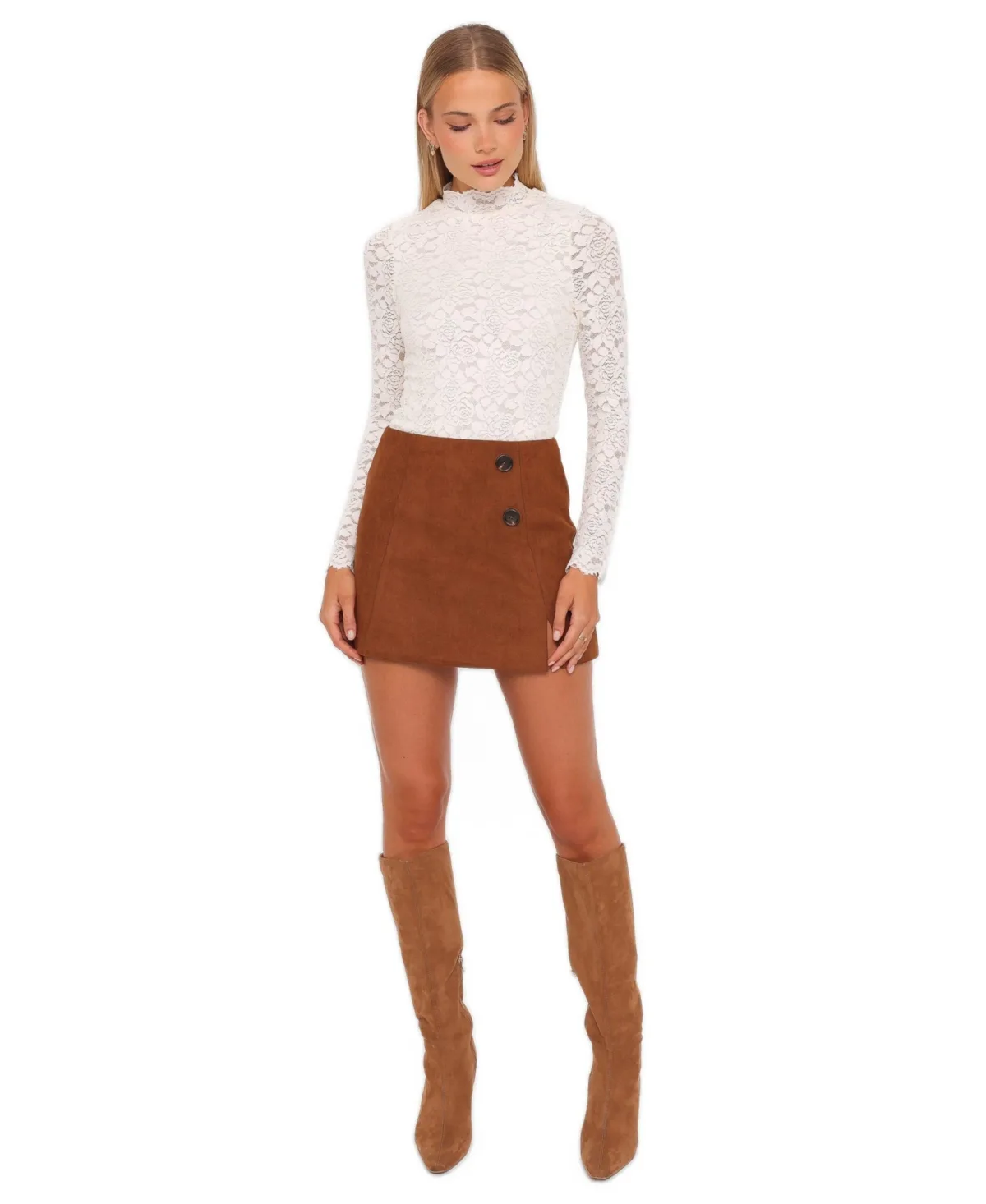 Arnie High-Waisted Mini Faux Suede Skirt by Petal and Pup