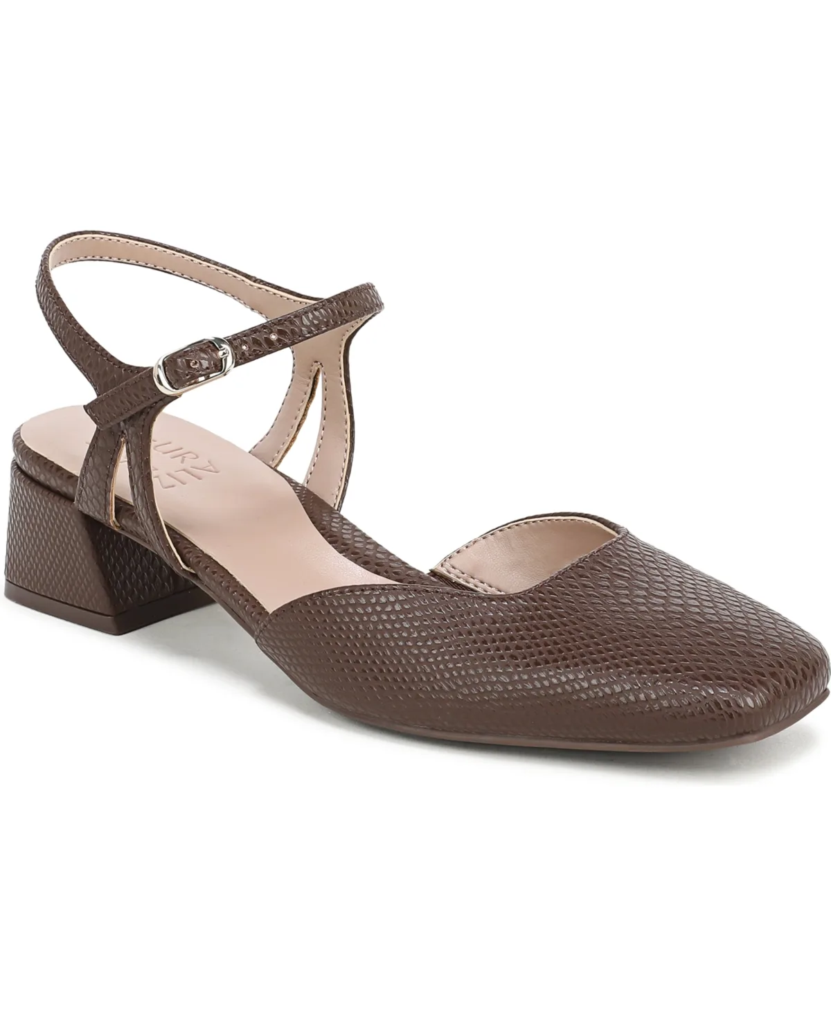 Hattie Block Heel Square Toe Strappy Faux Leather Pumps by Naturalizer