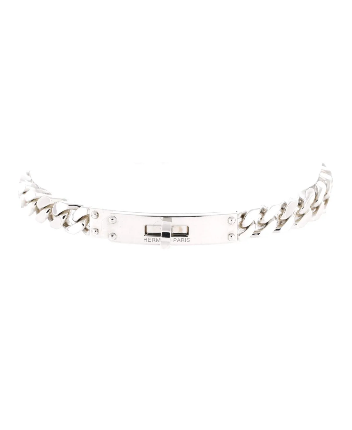 Pre-Owned Hermes Sterling Silver Kelly Gourmette Curb Chain Turnlock Bracelet by Hermes