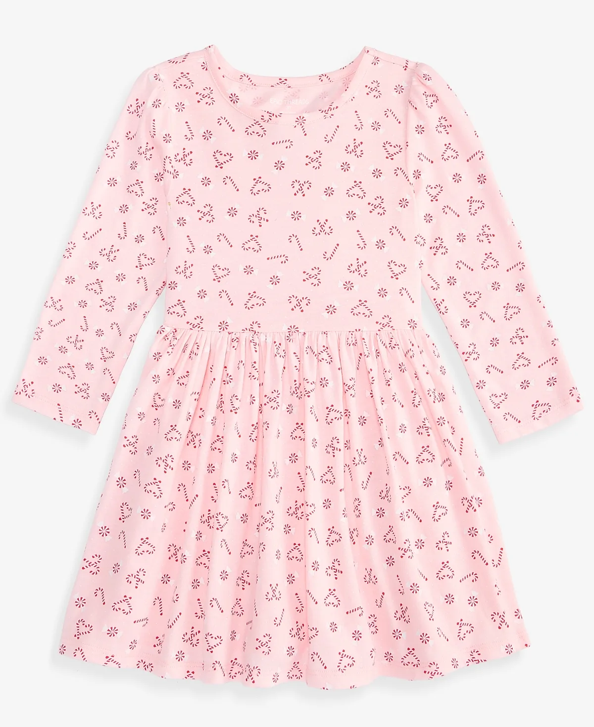 Tossed Candy Cane Long-Sleeve Fit & Flare Dress by Epic Threads
