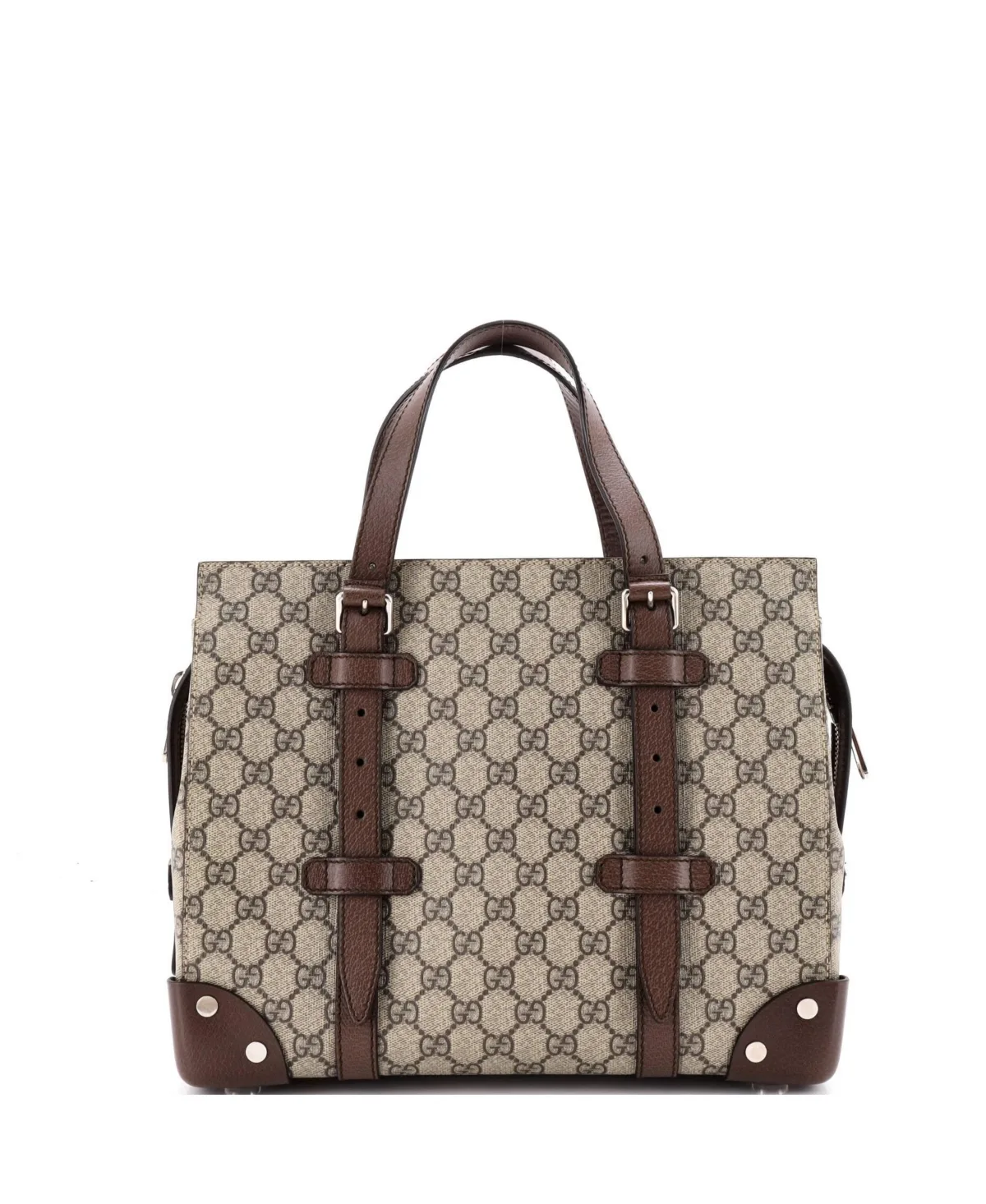 Pre-Owned Gucci Medium Buckle Travel Tote Gg Coated Canvas with Leather by Gucci