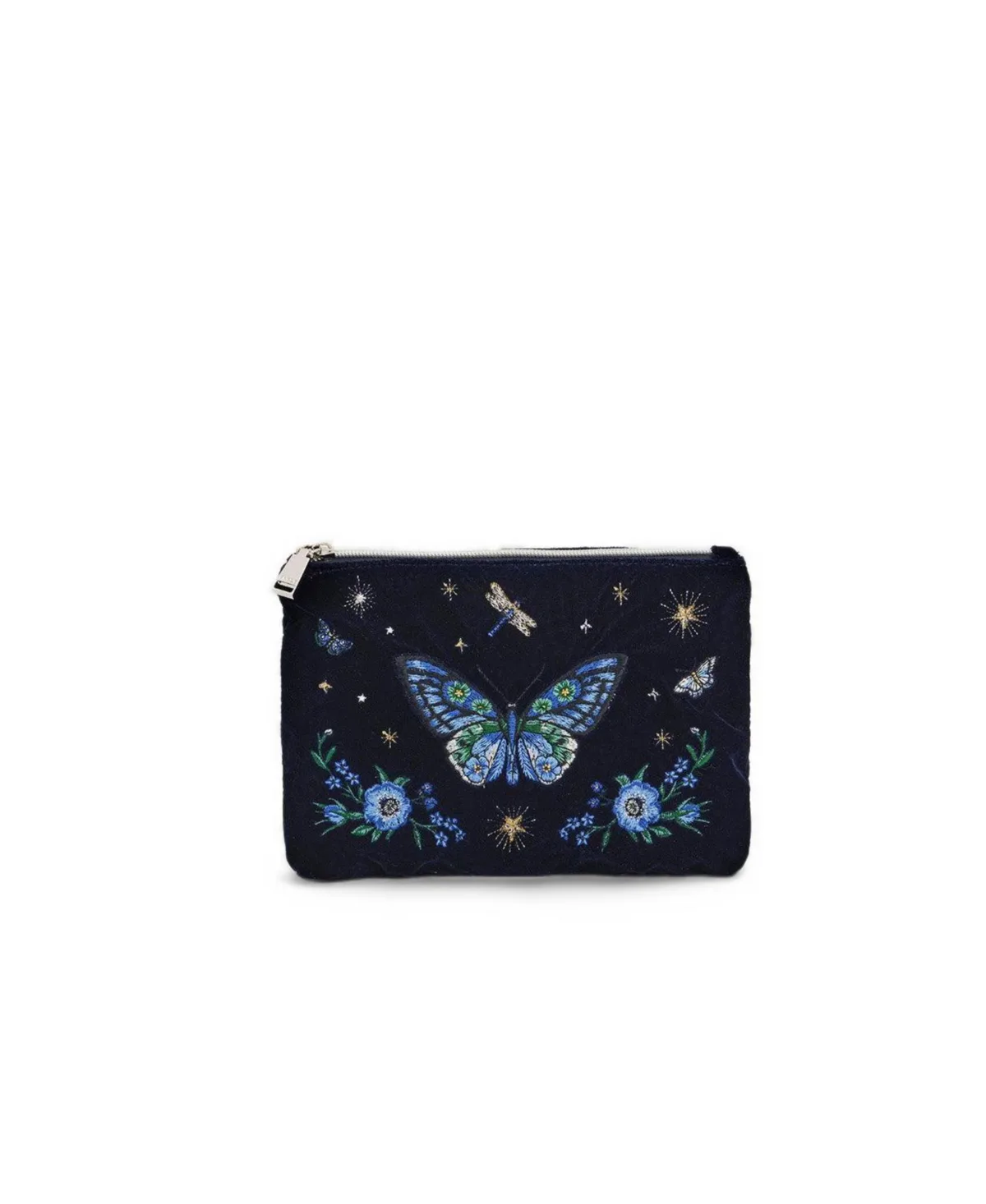Butterfly Embroidered Velvet Pouch, 8.2 x 5.9 x 0.7 by Fable England