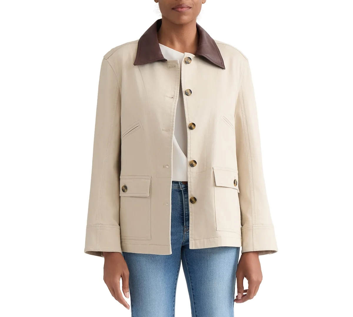 Contrast Collar Barn Jacket by Jones New York