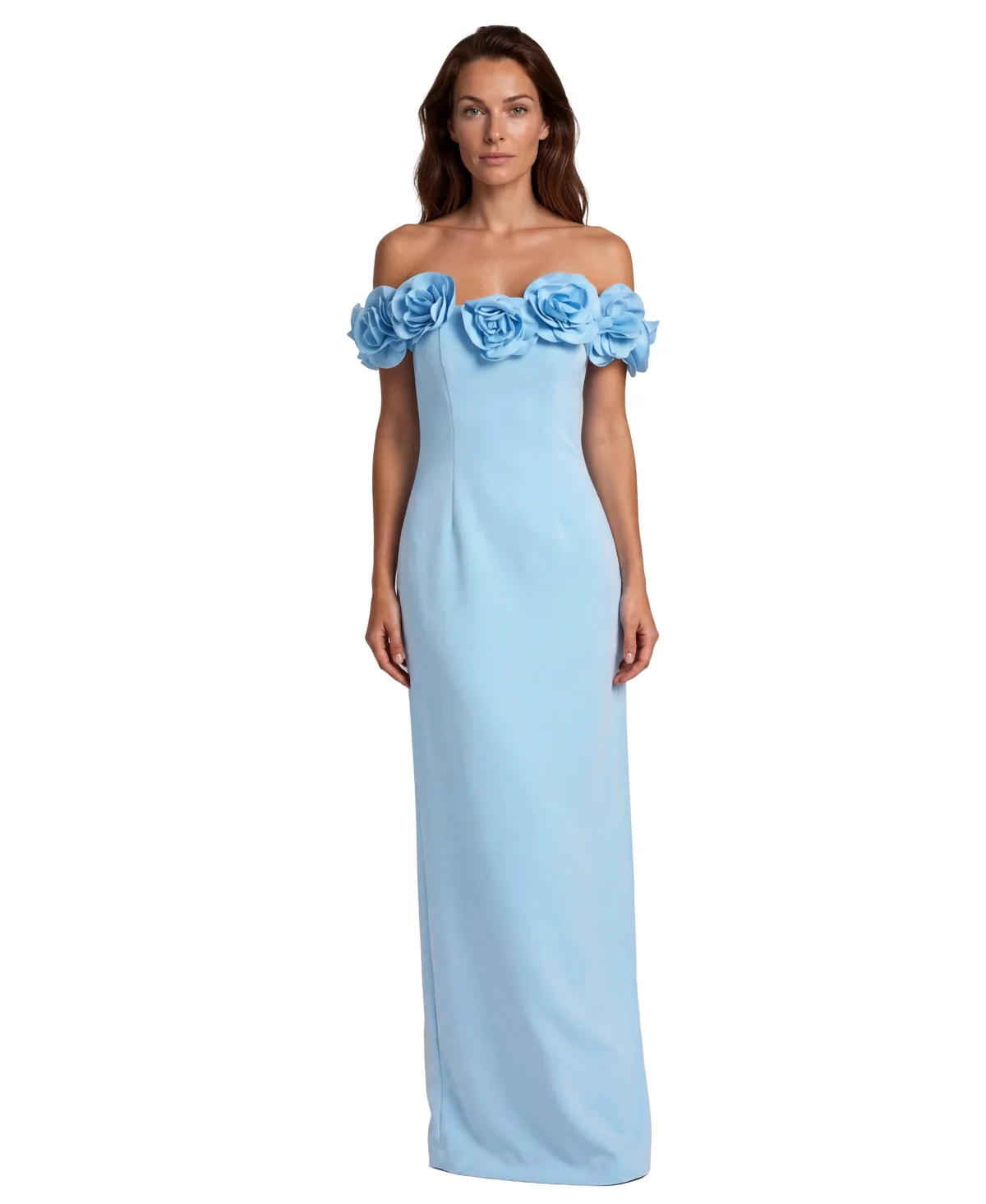 Off the Shoulder 3D Floral Gown by Rene Ruiz Occasion