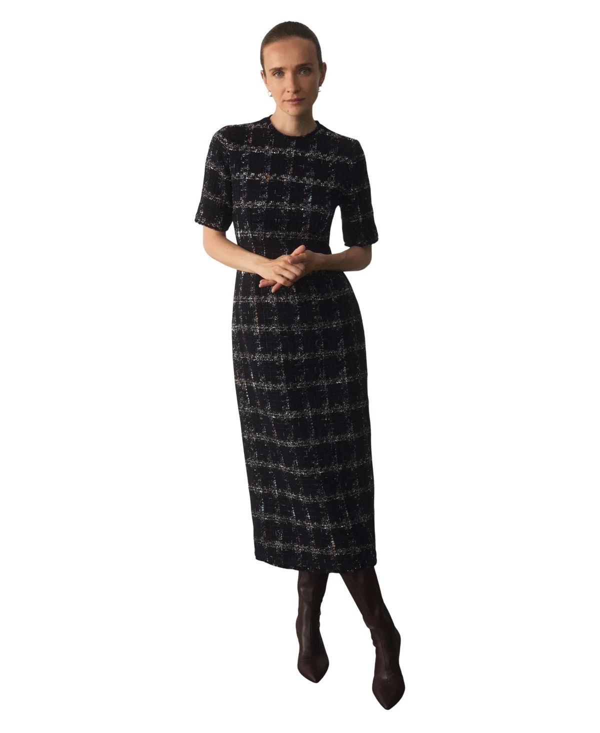 Riva Tweed Plaid Midi Dress by The Fold