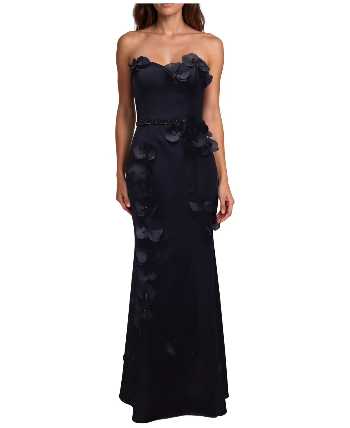 Strapless Mermaid 3D Floral Appliques Gown by Rene Ruiz Occasion