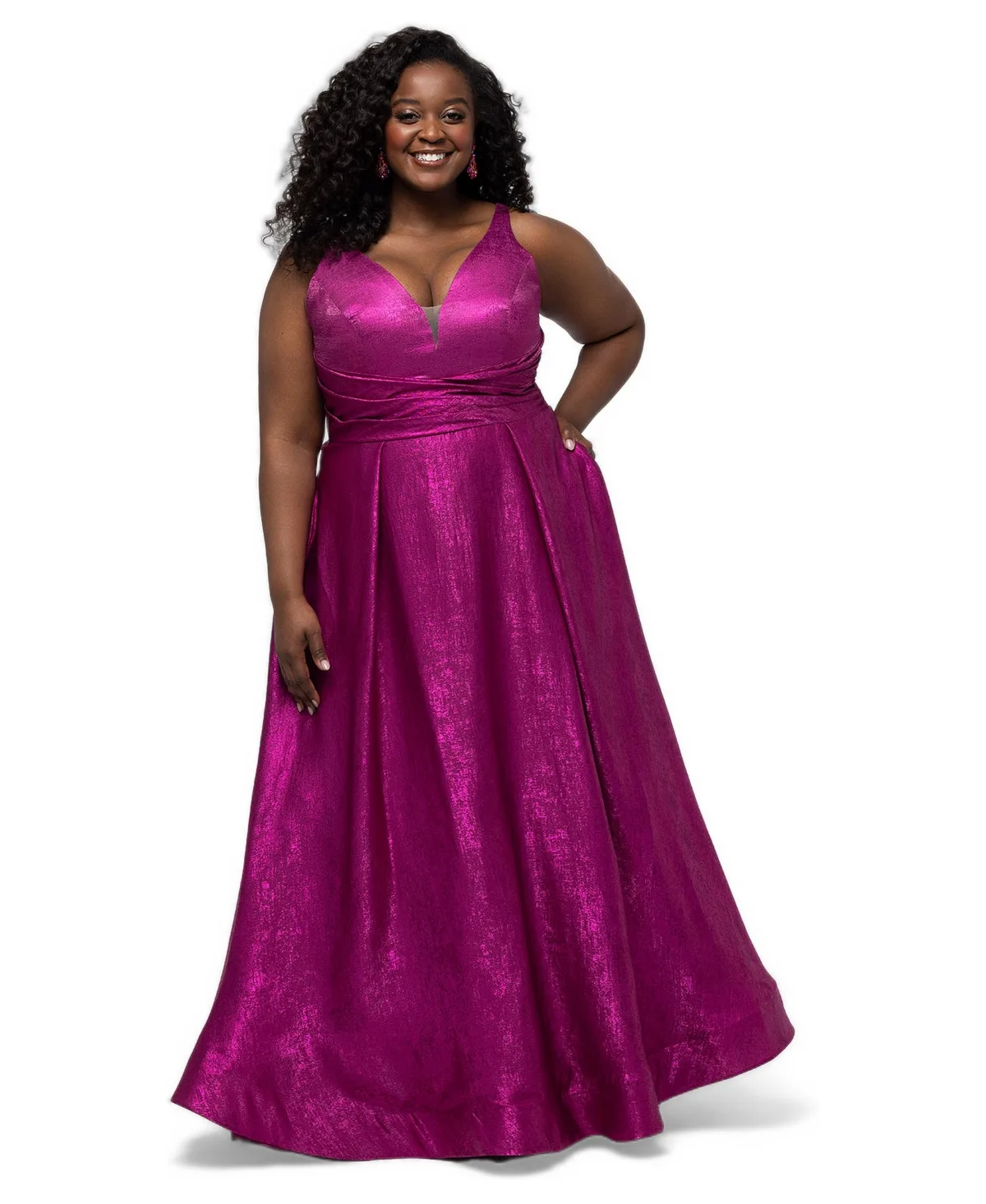 A-Line V-Neckline Gown with Pockets by Sydneys Closet