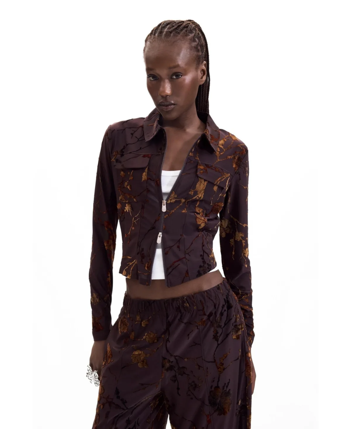 Zip-Front Long-Sleeve Collared T-Shirt by Desigual
