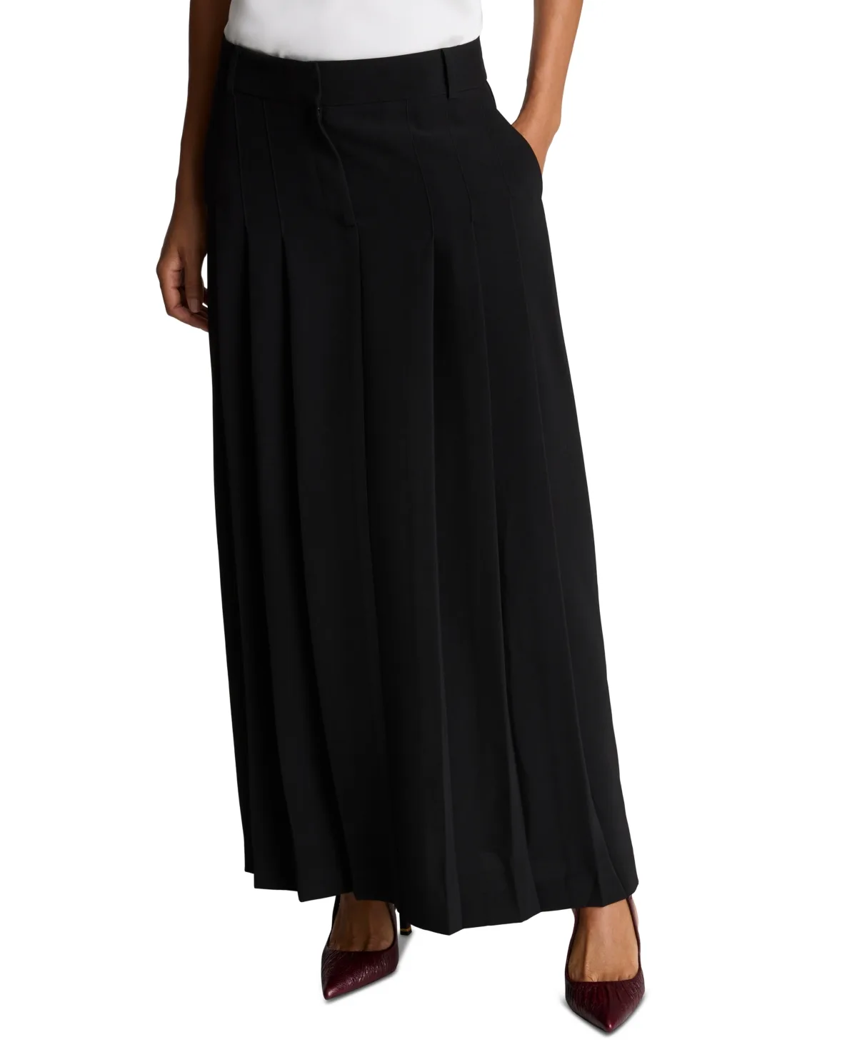 High-Waisted Pleated Maxi Skirt by Kenneth Cole