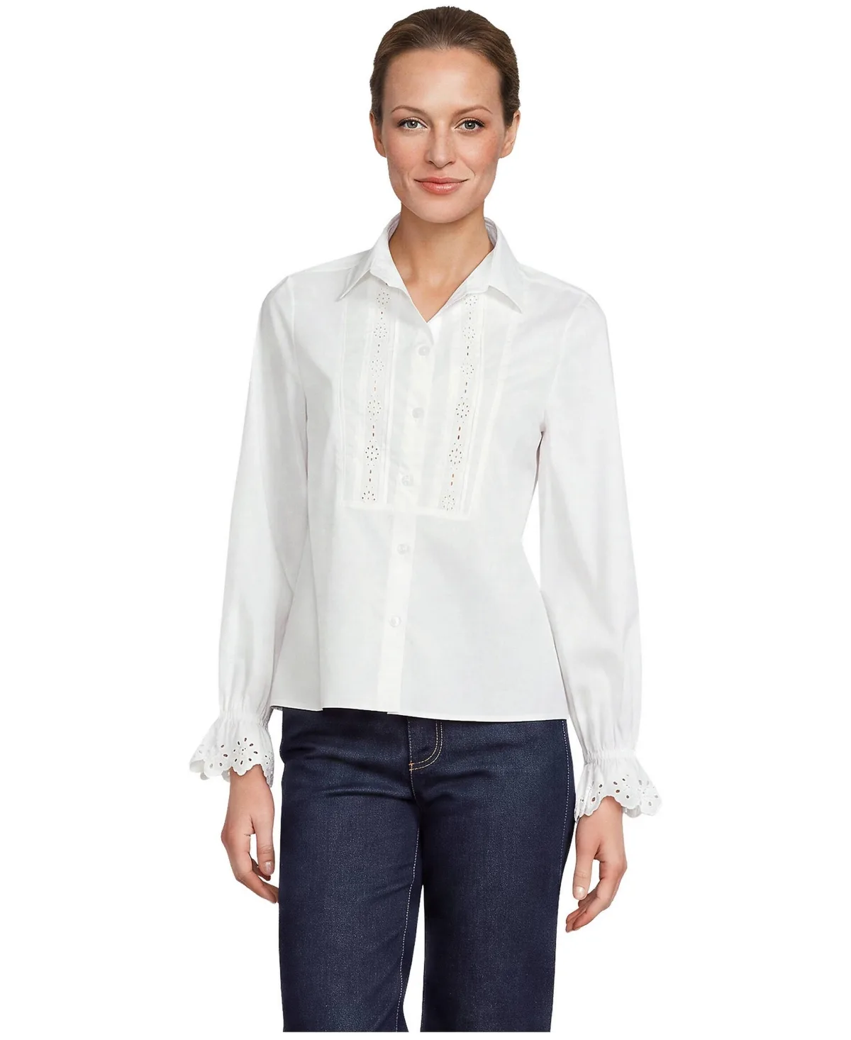 Boxy Cropped Poplin Tuxedo Shirt by Lands' End