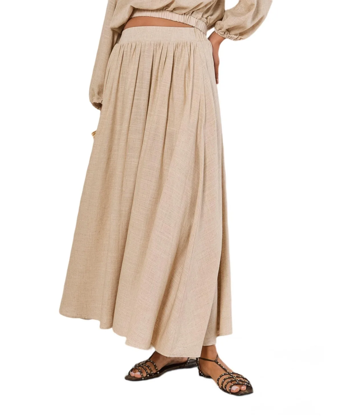 High-Waisted Pleated Linen-Blend Midi Skirt by Apricot