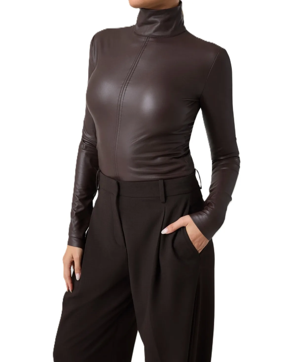 Mock-Neck Long-Sleeve Faux Leather Top by GUESS