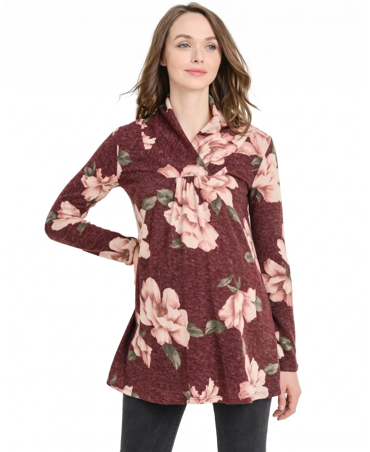 Floral Shawl-Collar Sweater by Hello Miz