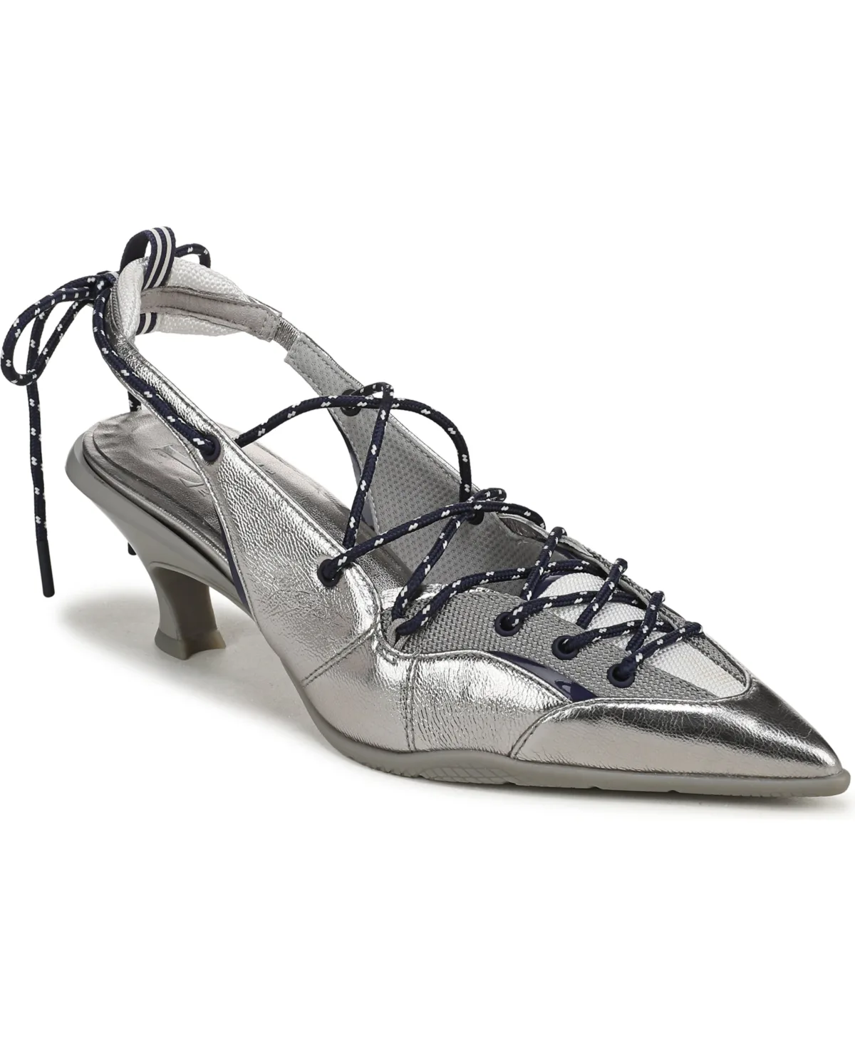 Zeva Lace-Up Slingback Kitten Heel Pumps - Pewter Metallic Leather by Naturalizer