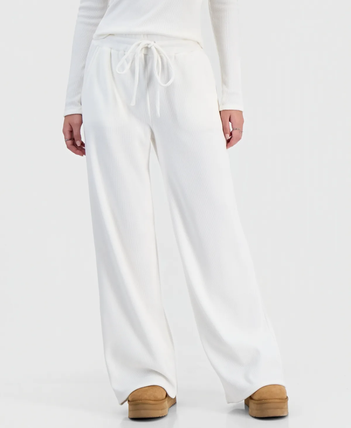 Hacci High-Rise Thermal-Knit Wide-Leg Pants by Madden Girl