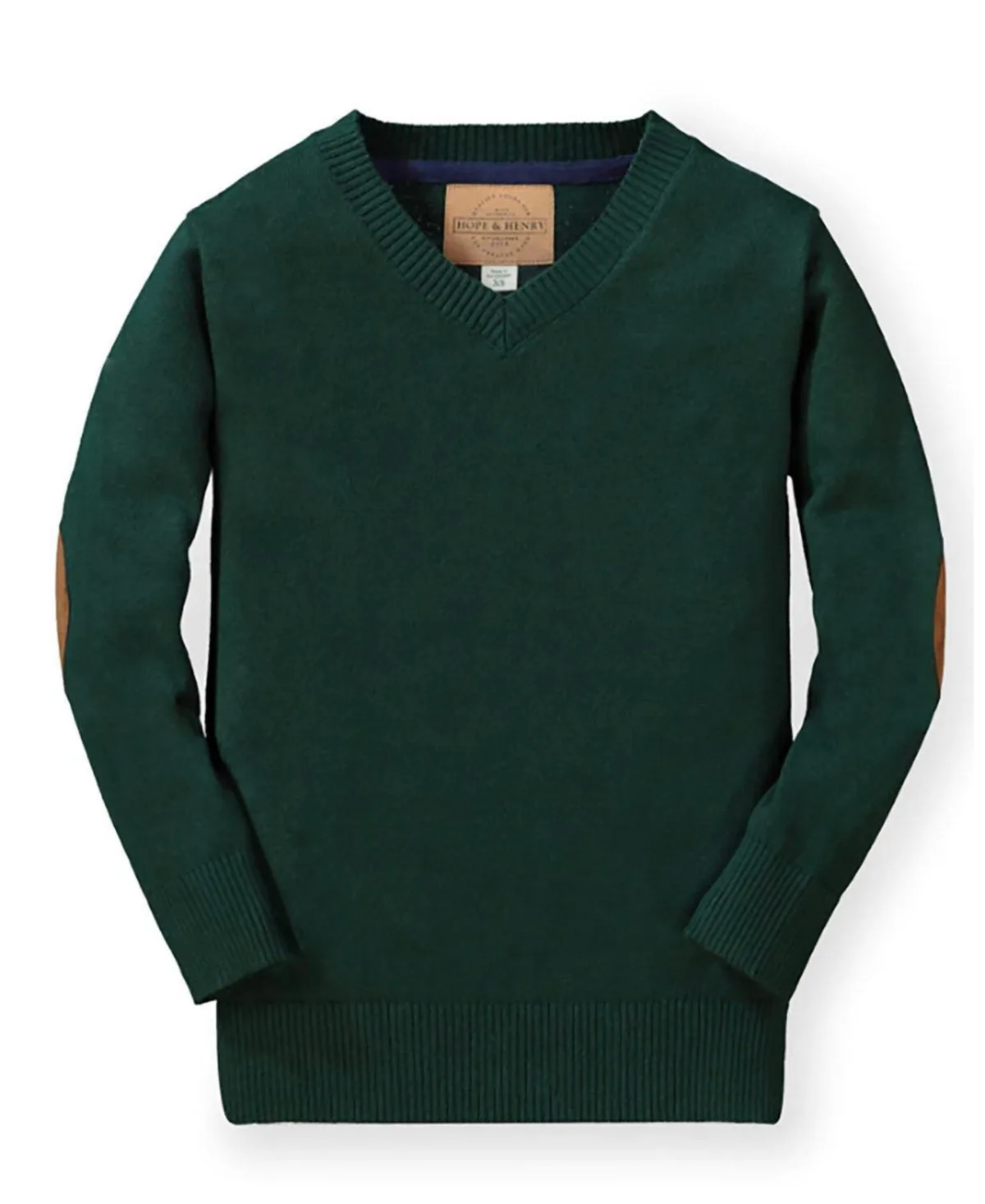 Organic V-Neck Sweater with Elbow Patches by Hope & Henry