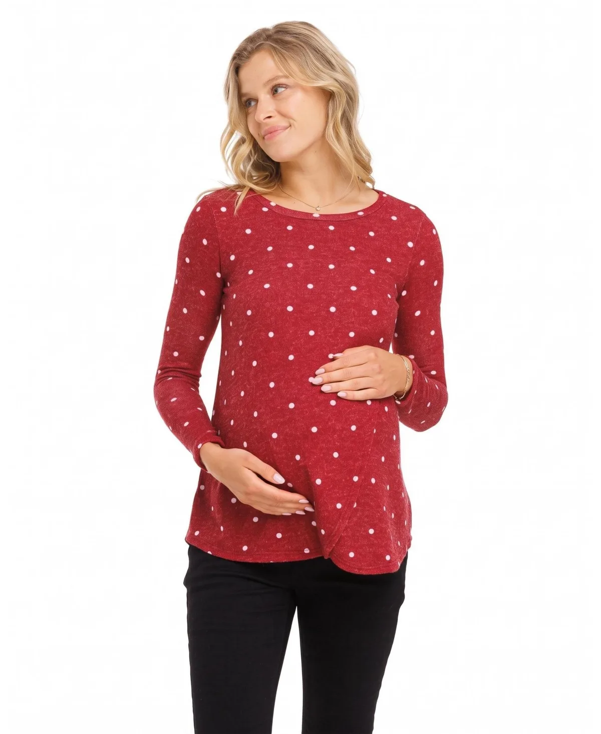 Maternity Mir Polka-Dot Crewneck Long-Sleeve Nursing Top by Hello Miz
