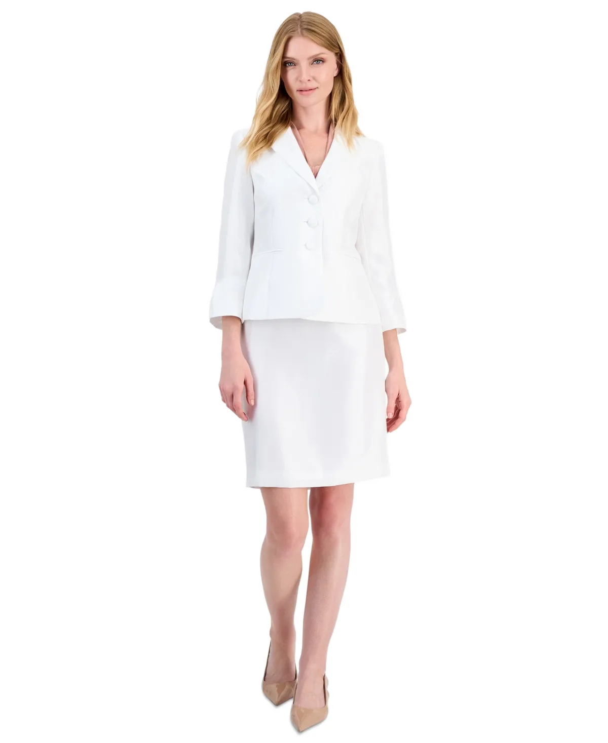 Shantung Knee-Length Bell-Cuff Jacket and Skirt, 2-Piece Suit by Le Suit
