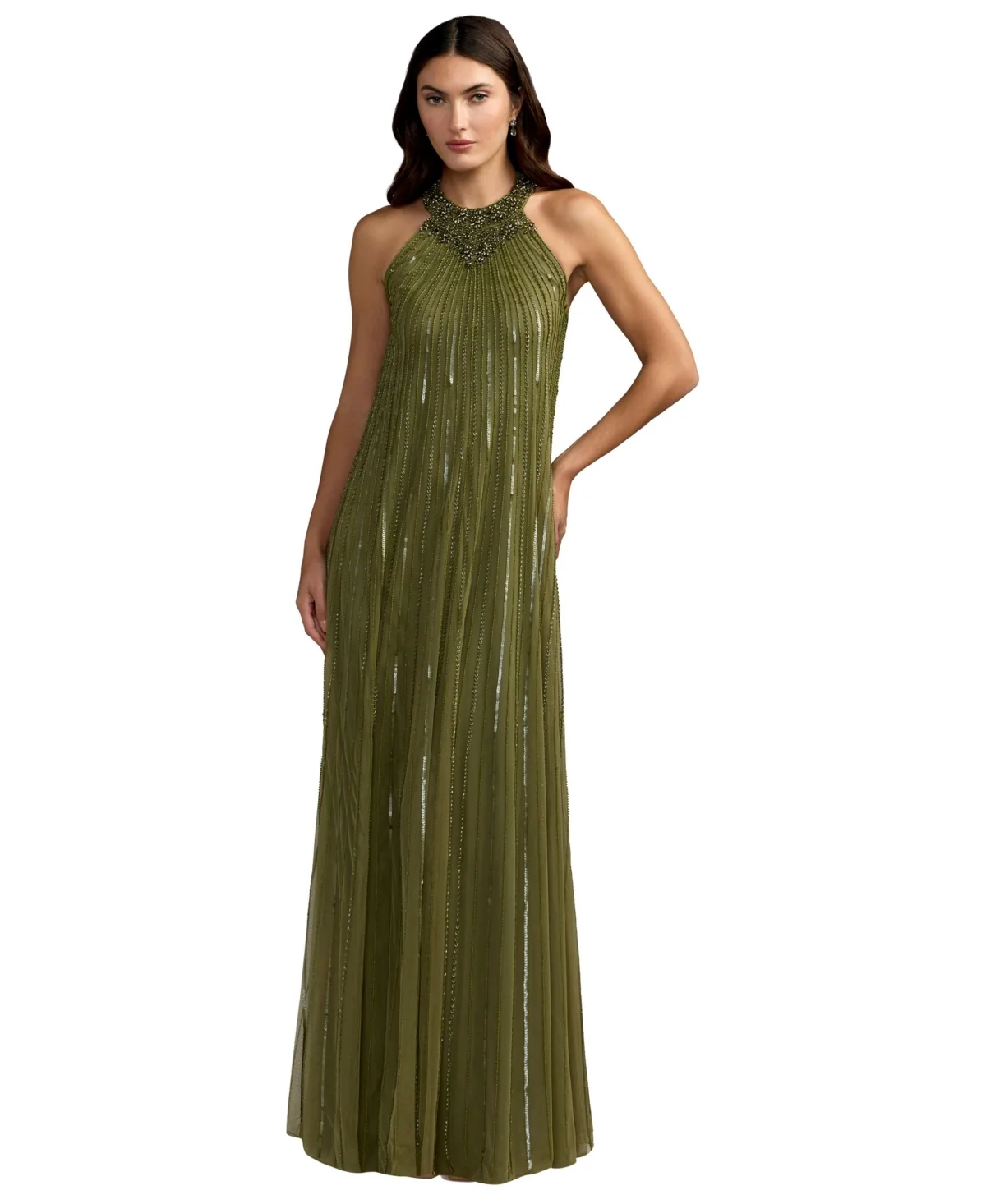 Embellished Halter Neck Trapeze Gown by M.A.C.