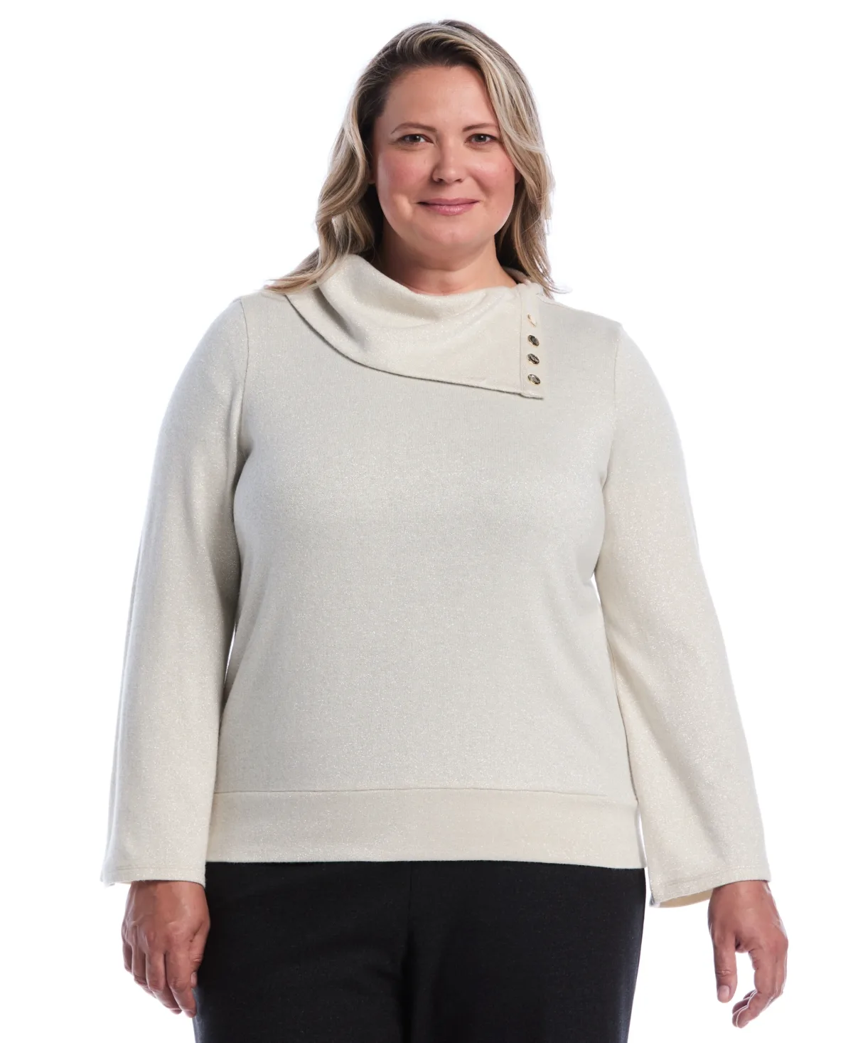 Cowl Neck Bell Sleeve Metallic Top by Rafaella