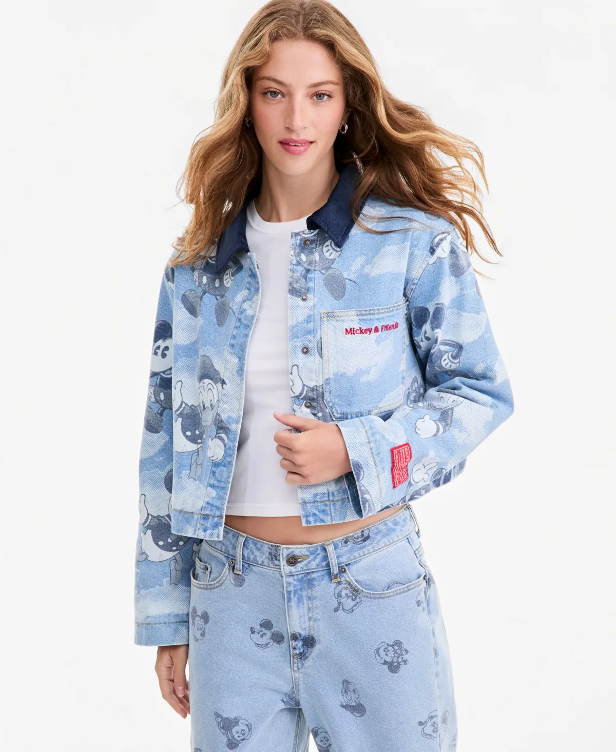 Disney x Macy's Mickey & Friends Parade Balloon Printed Cropped Denim Jacket by Disney