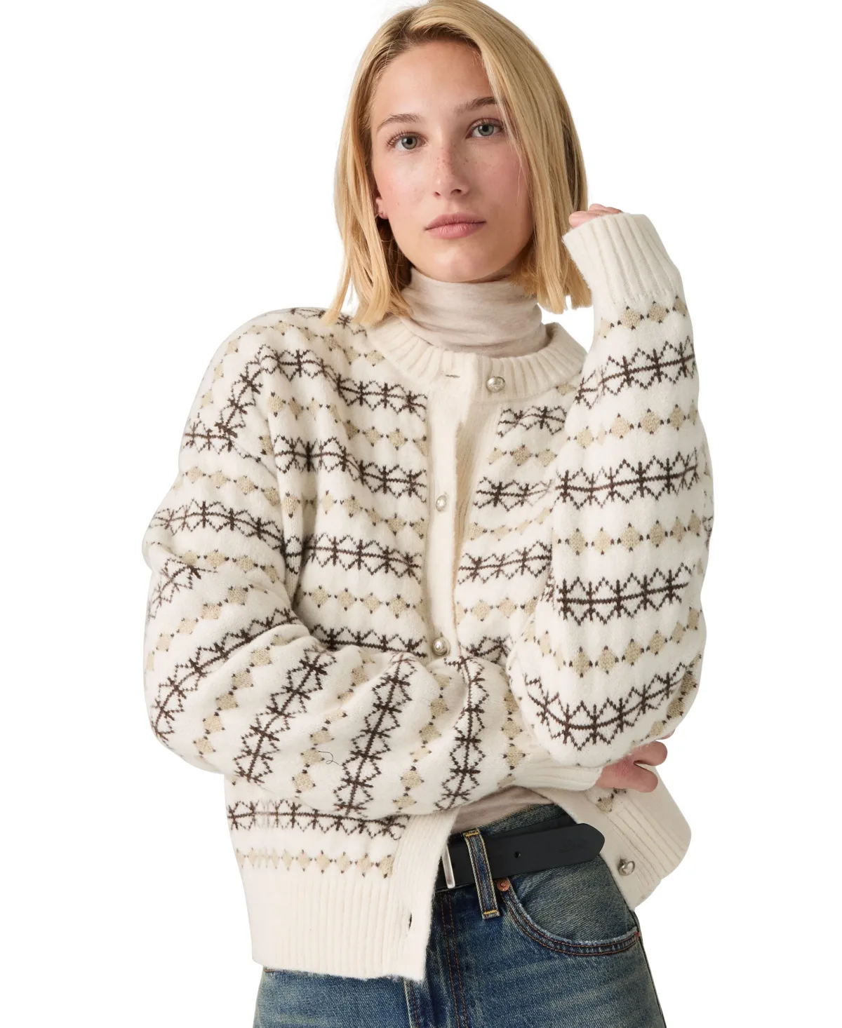 Charlotte Fair Isle Cable-Knit Wool-Blend Cardigan Sweater