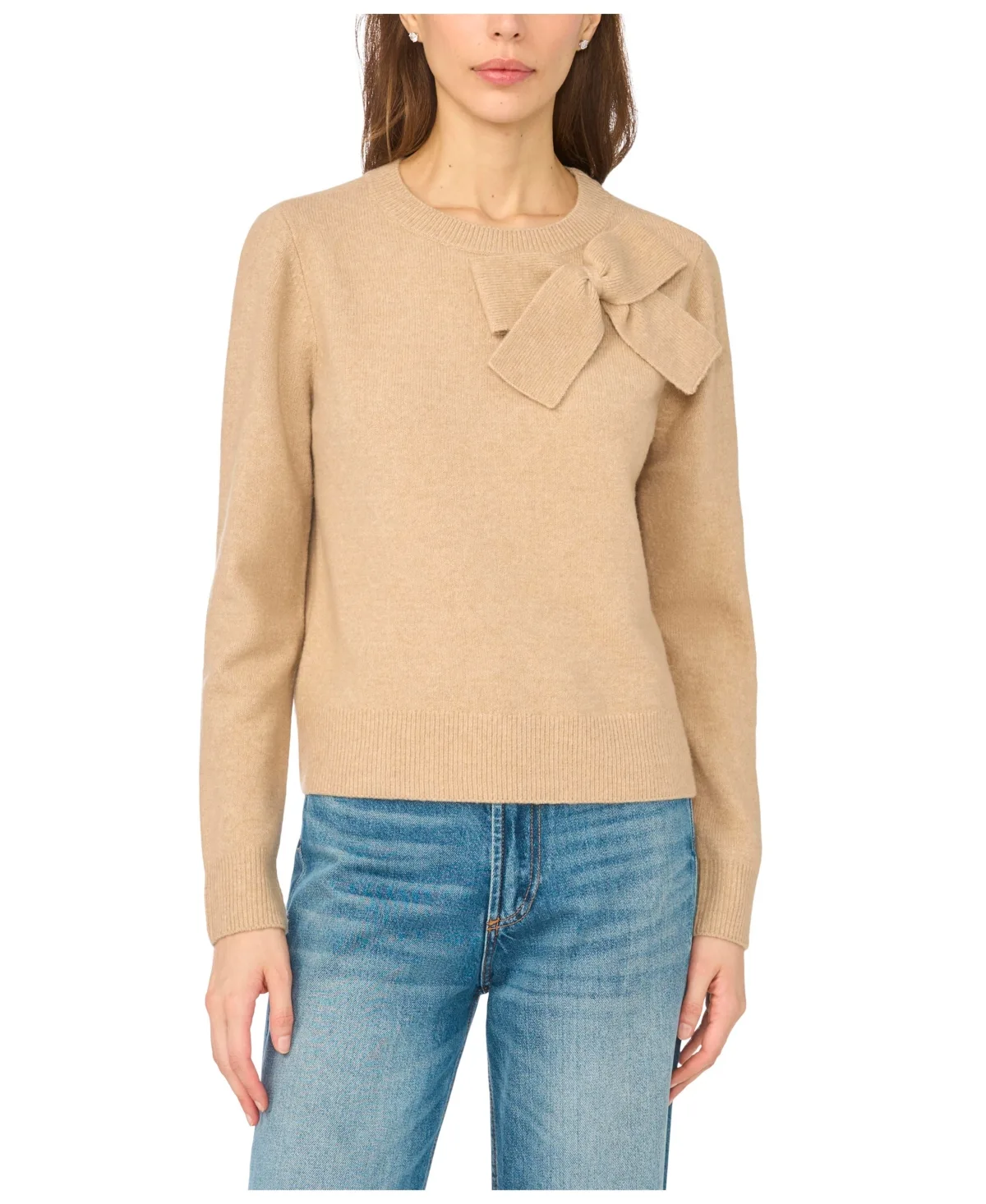 Bow Applique Crewneck Pullover Sweater by CeCe