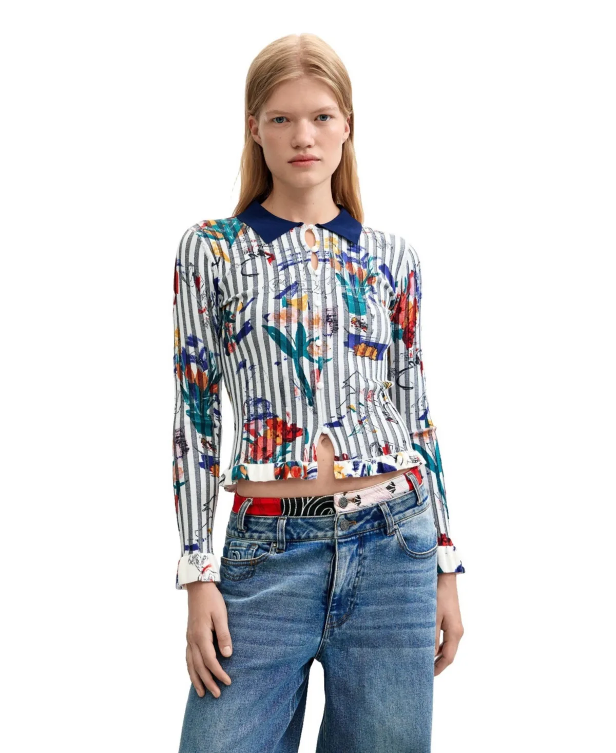 Floral Sweater Shirt Collar by Desigual