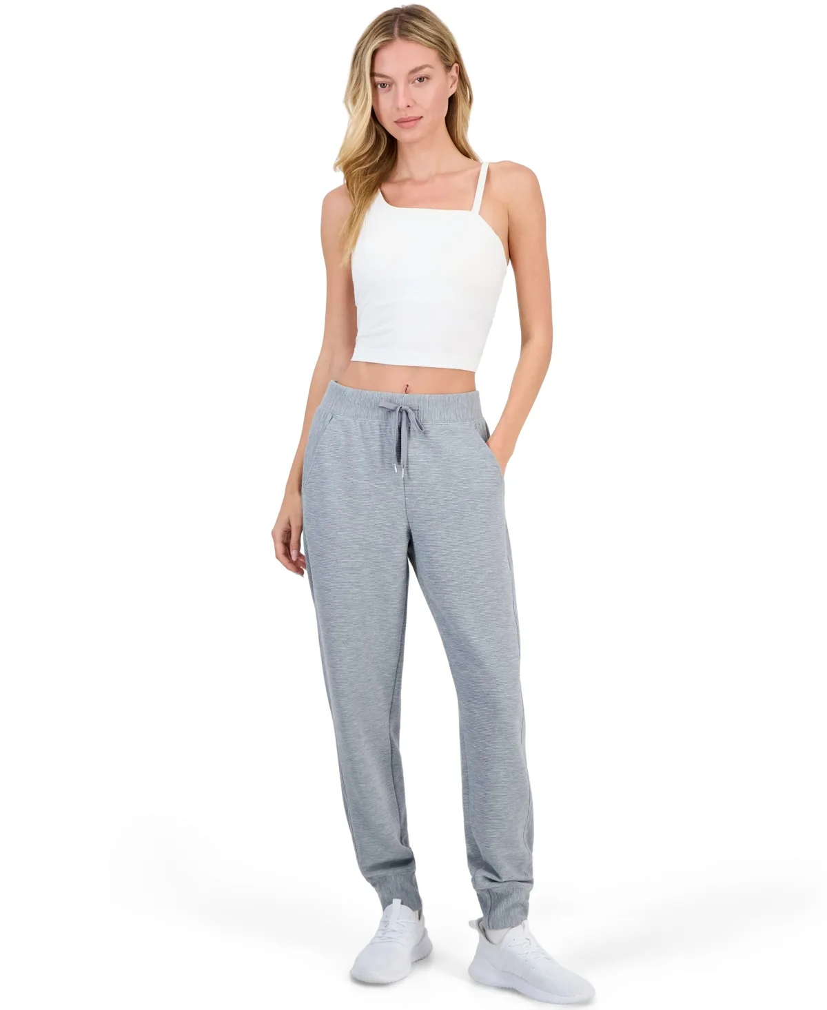 Ottoman-Rib Mid-Rise Jogger Pants by Id Ideology