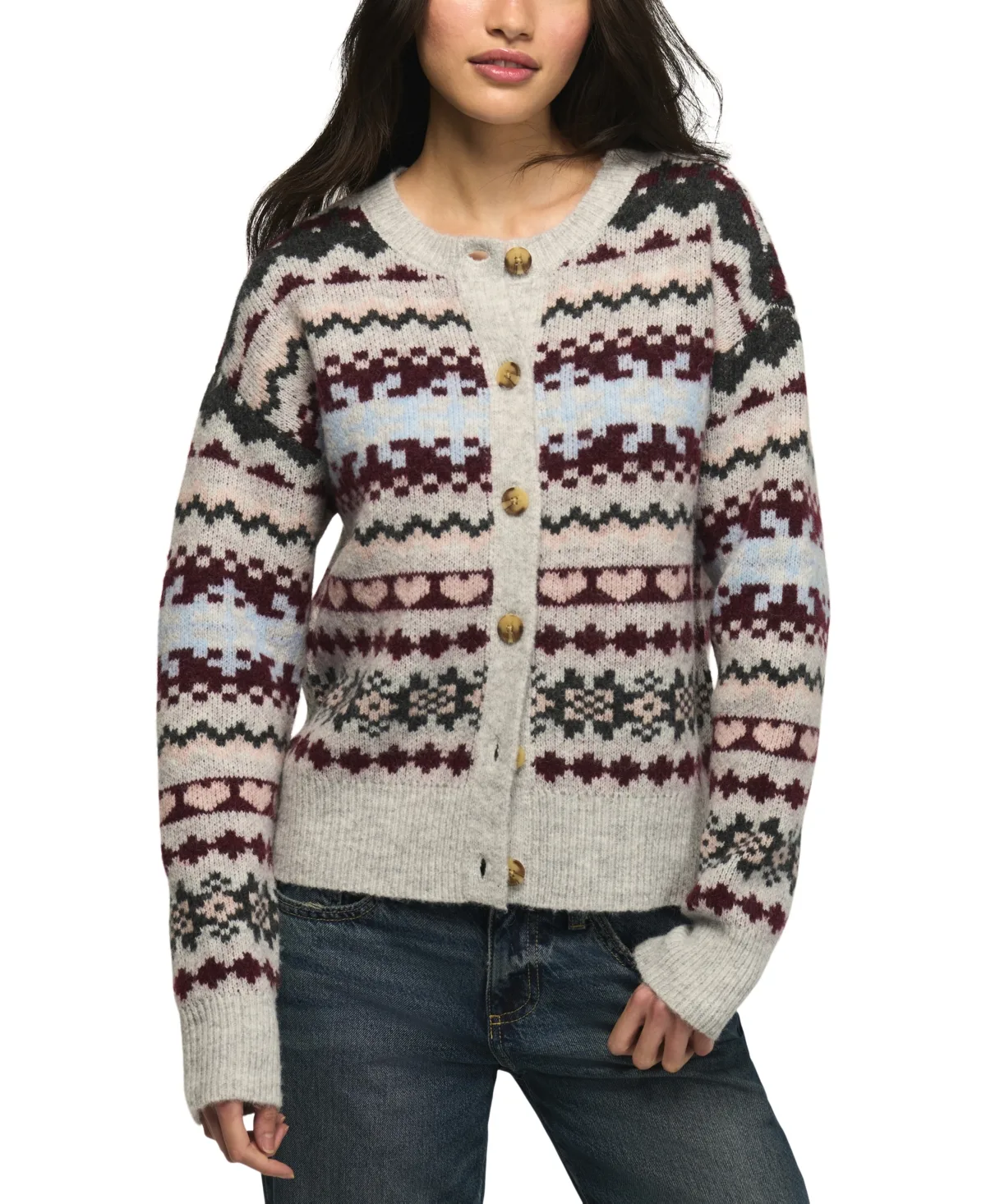 Fair Isle Crew Neck Cardigan Sweater by Lucky Brand