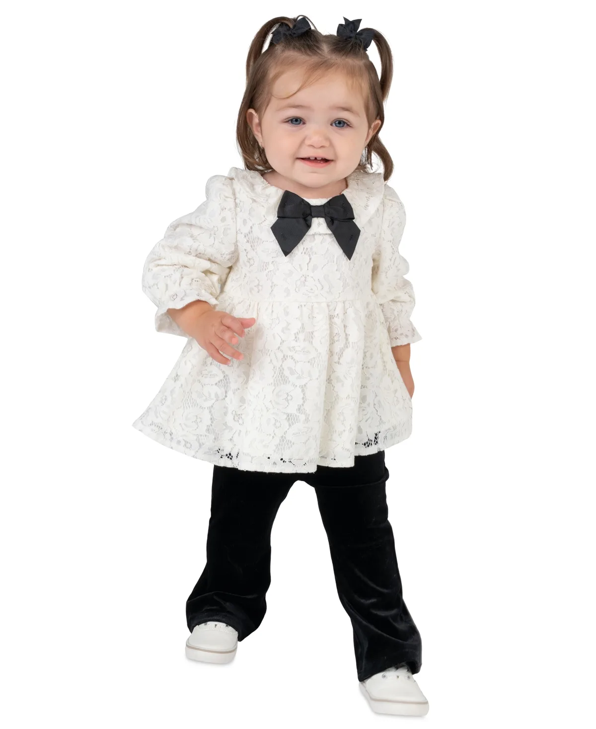 Lace Bow Velvet Top and Pants, 2-Piece Set by Rare Editions