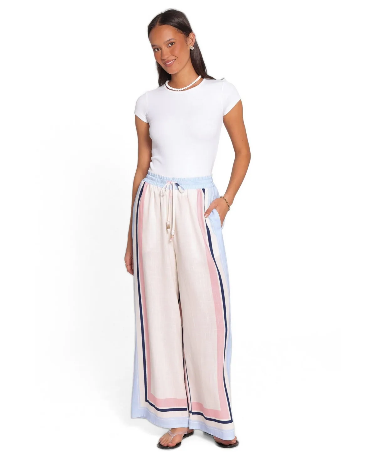 Zalia High-Rise Wide-Leg Pull-On Linen-Blend Pants by Petal and Pup