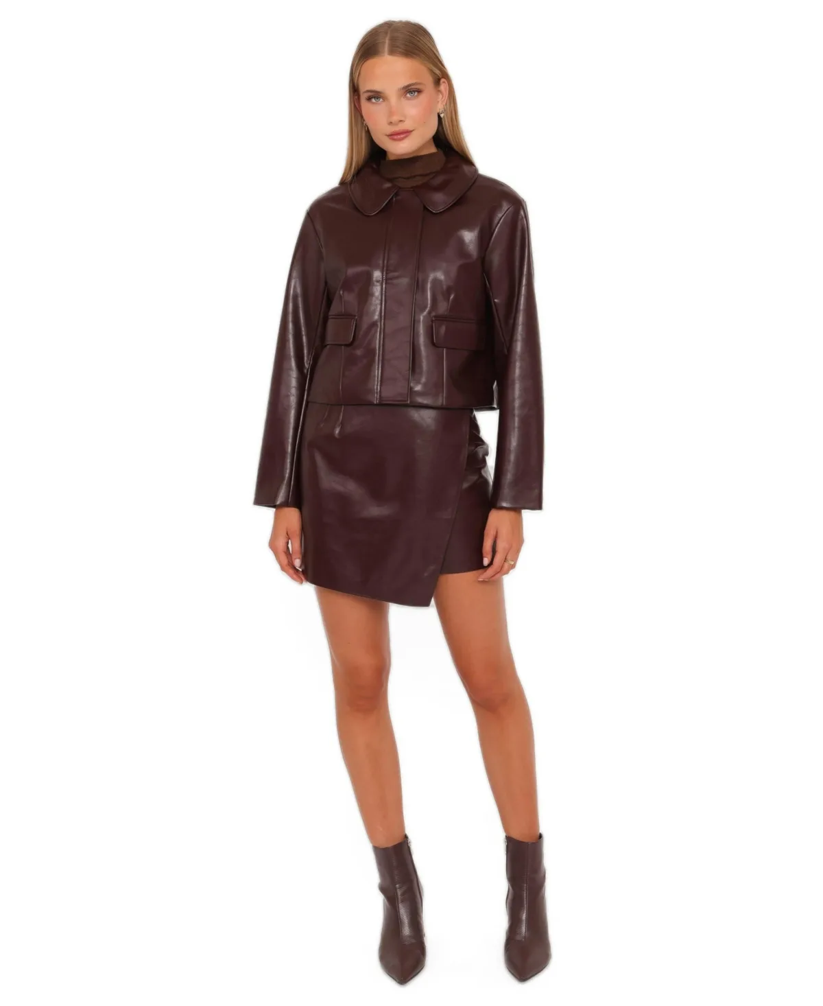 Haylie Crop Faux Leather Jacket by Petal and Pup