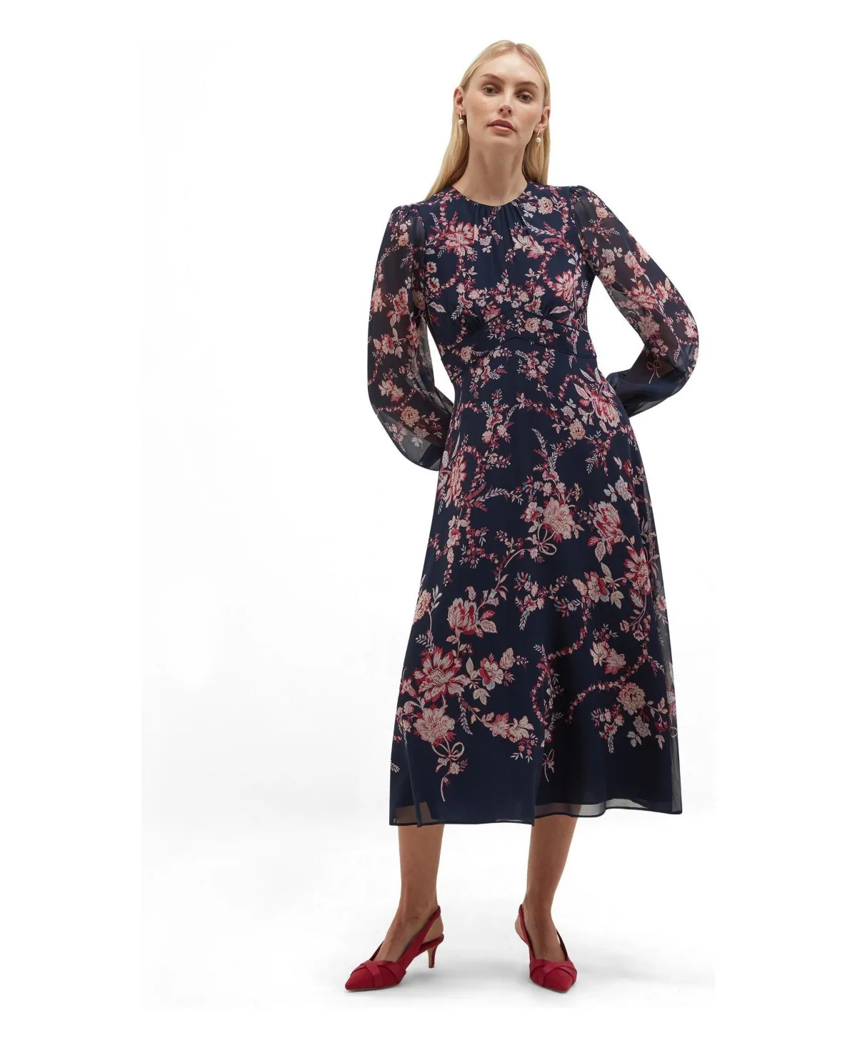 Demi Floral Print Silk Midi Dress by Hobbs London
