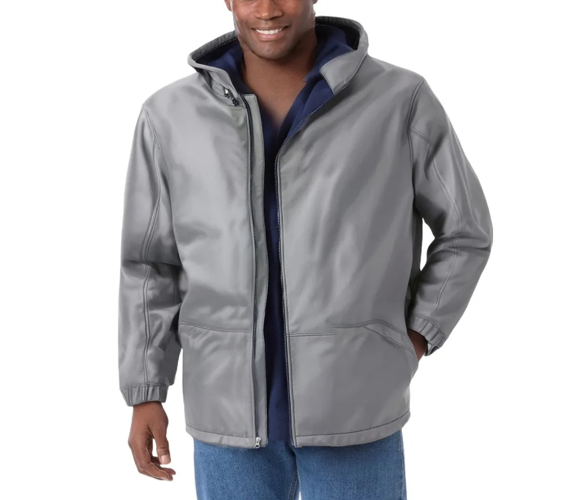Fleece-Lined Slicker Rain Coat - Steel by Kingsize