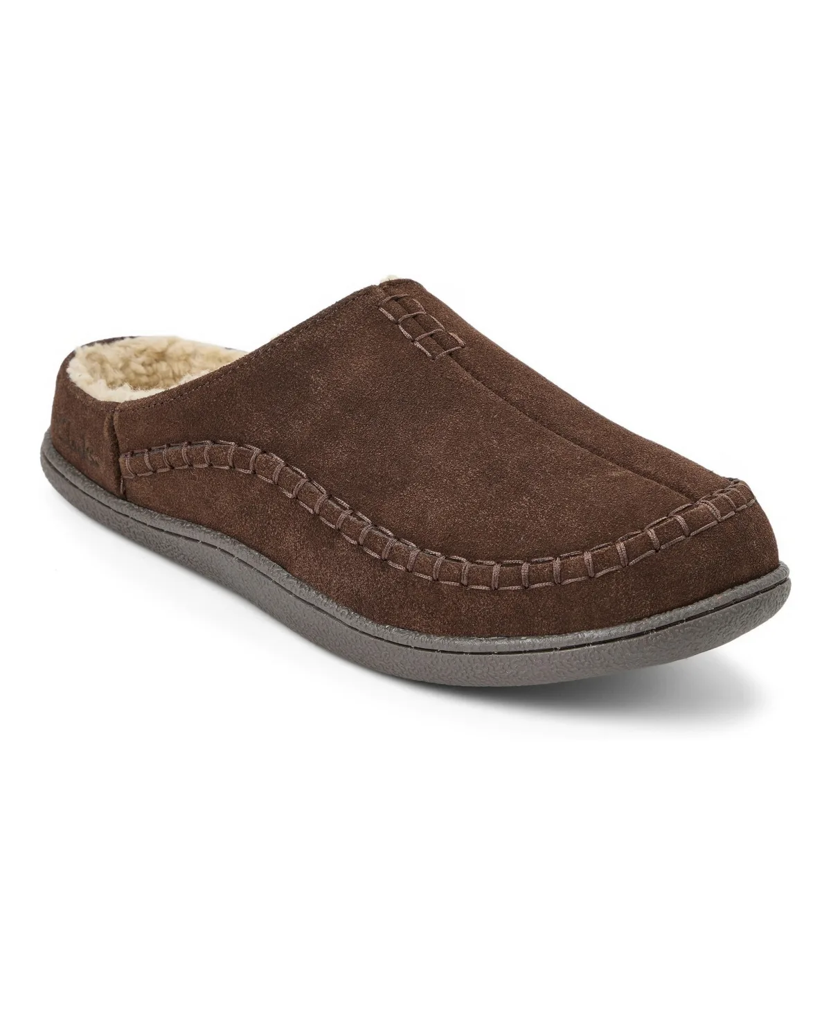 Suede Stitch Genuine Cow Suede Memory-Foam Clog Slippers
