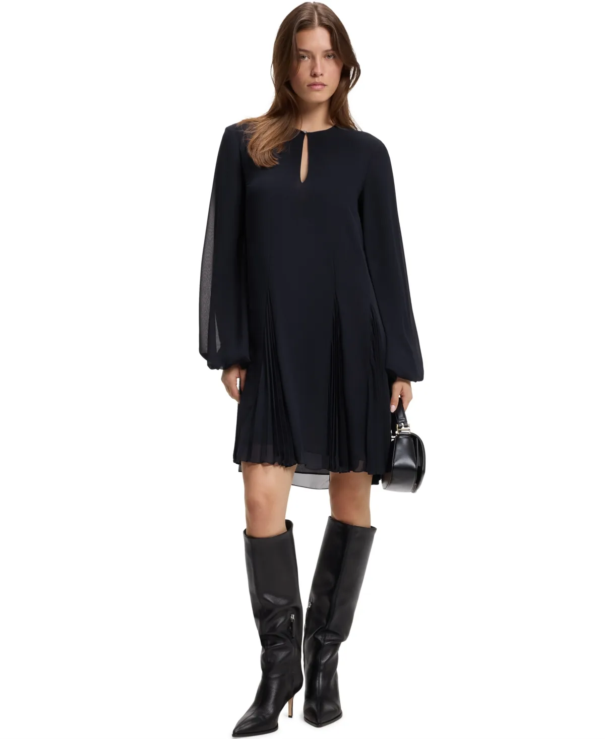 Boss by Hugo Boss Long-Sleeve Plisse-Insert Shift Dress