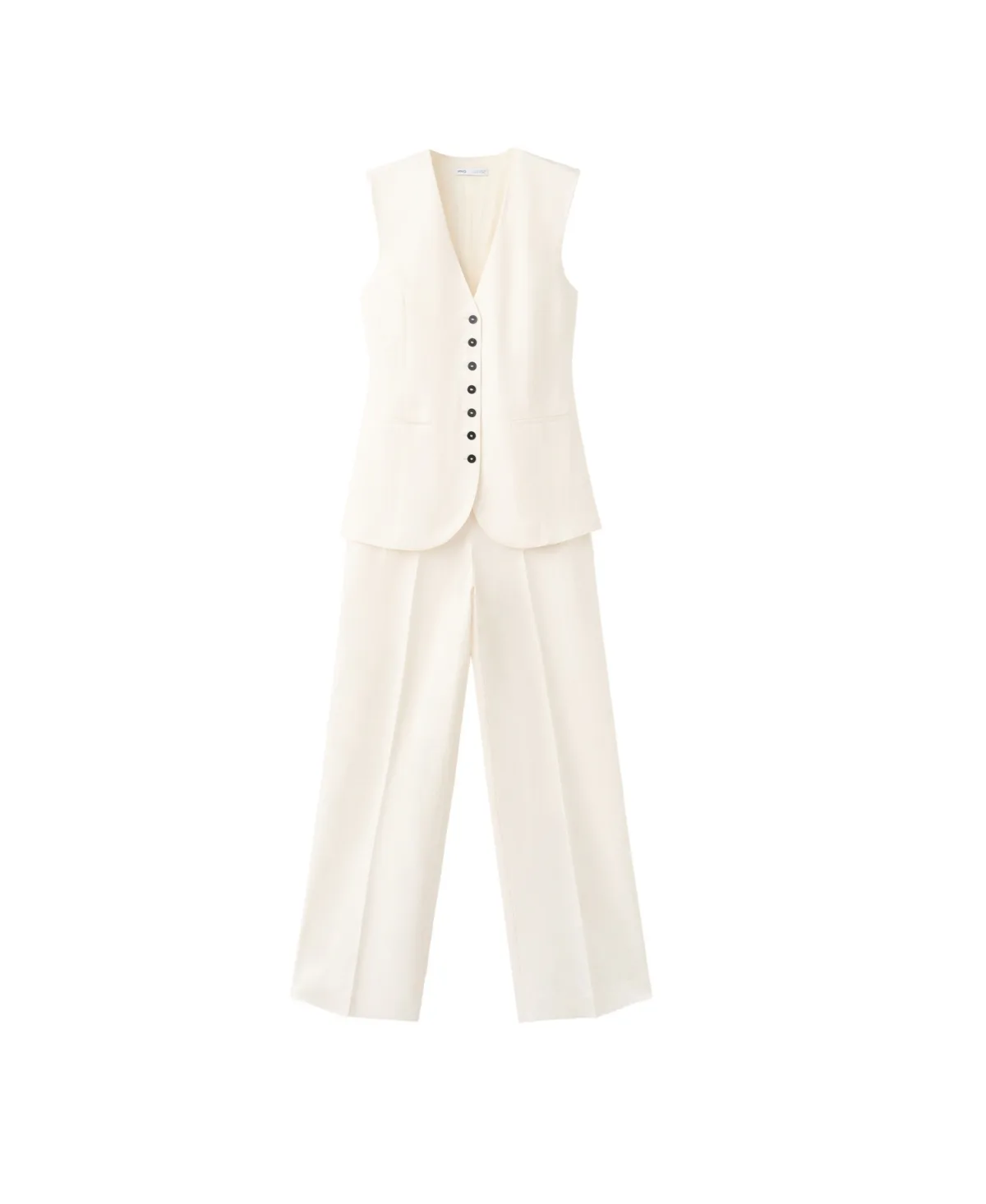 Linen-Blend Wide-Leg Sleeveless Jumpsuit by Mango