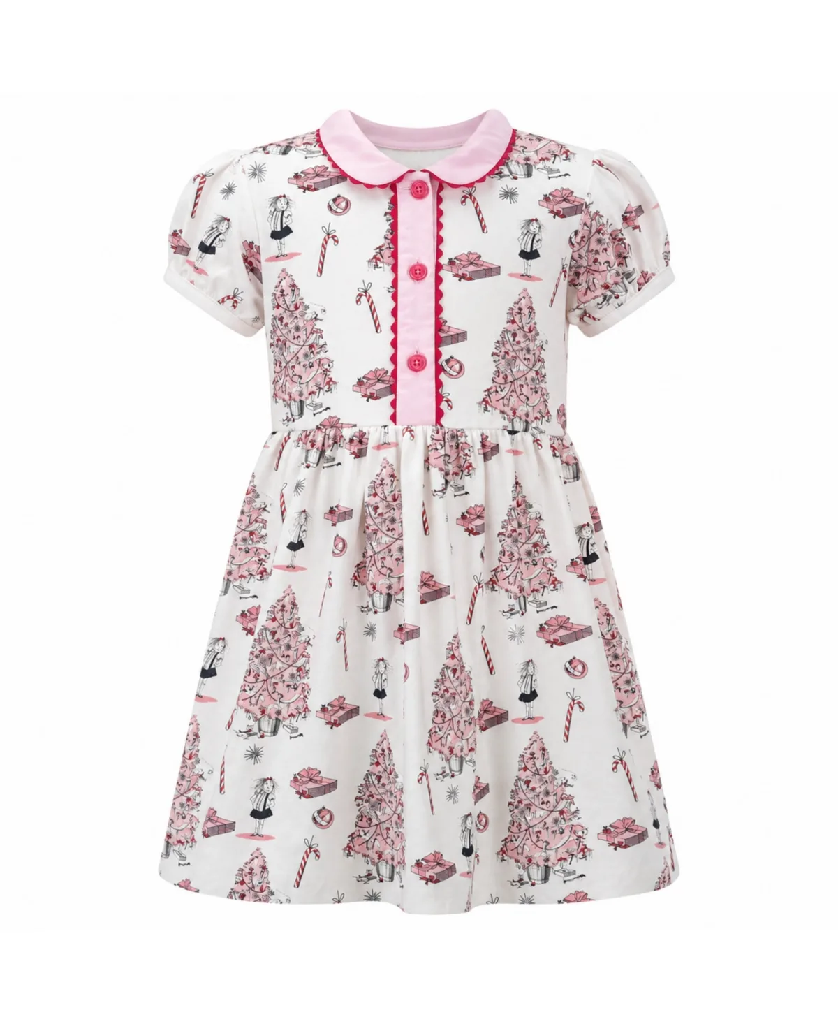 Eloise Christmas Tree Button-Front Dress by Rachel Riley