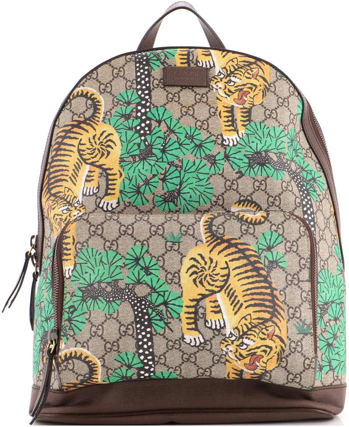 Pre-Owned Gucci Medium Zip Pocket Backpack Bengal Print Gg Coated Canvas by Gucci