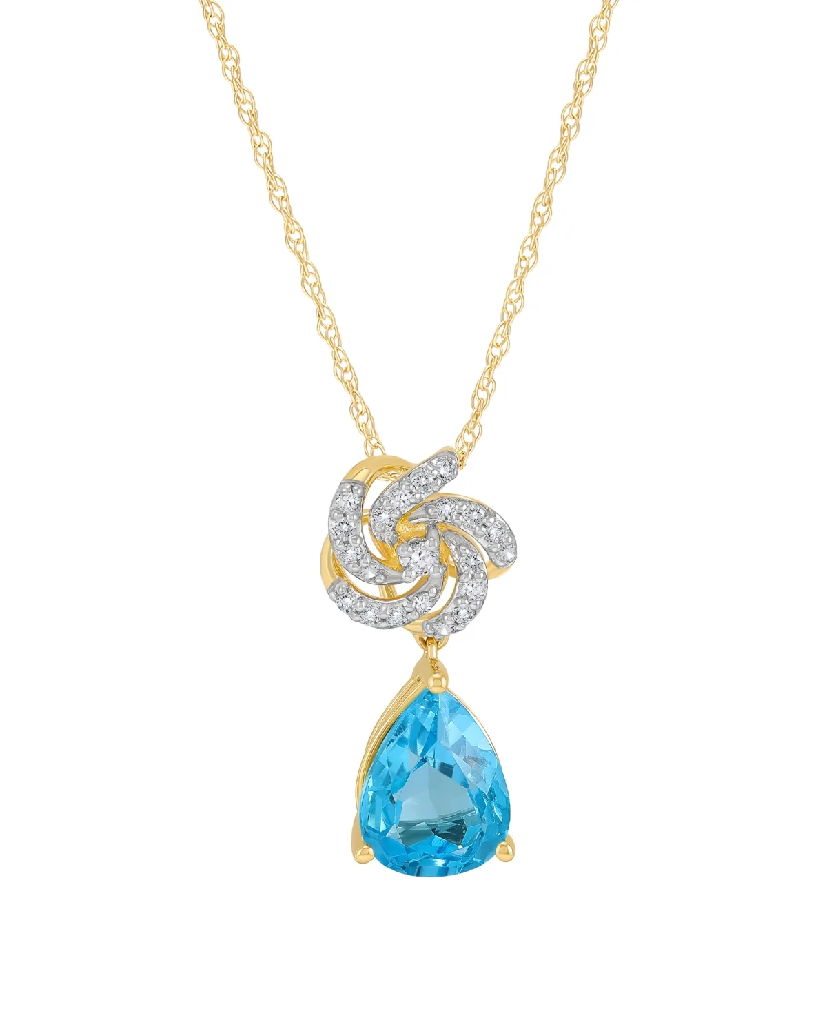 Swiss Blue Topaz (2 ct. t.w.) & Diamond (1/8 ct. t.w.) Pendant Necklace in 14k Yellow Gold by Macy's