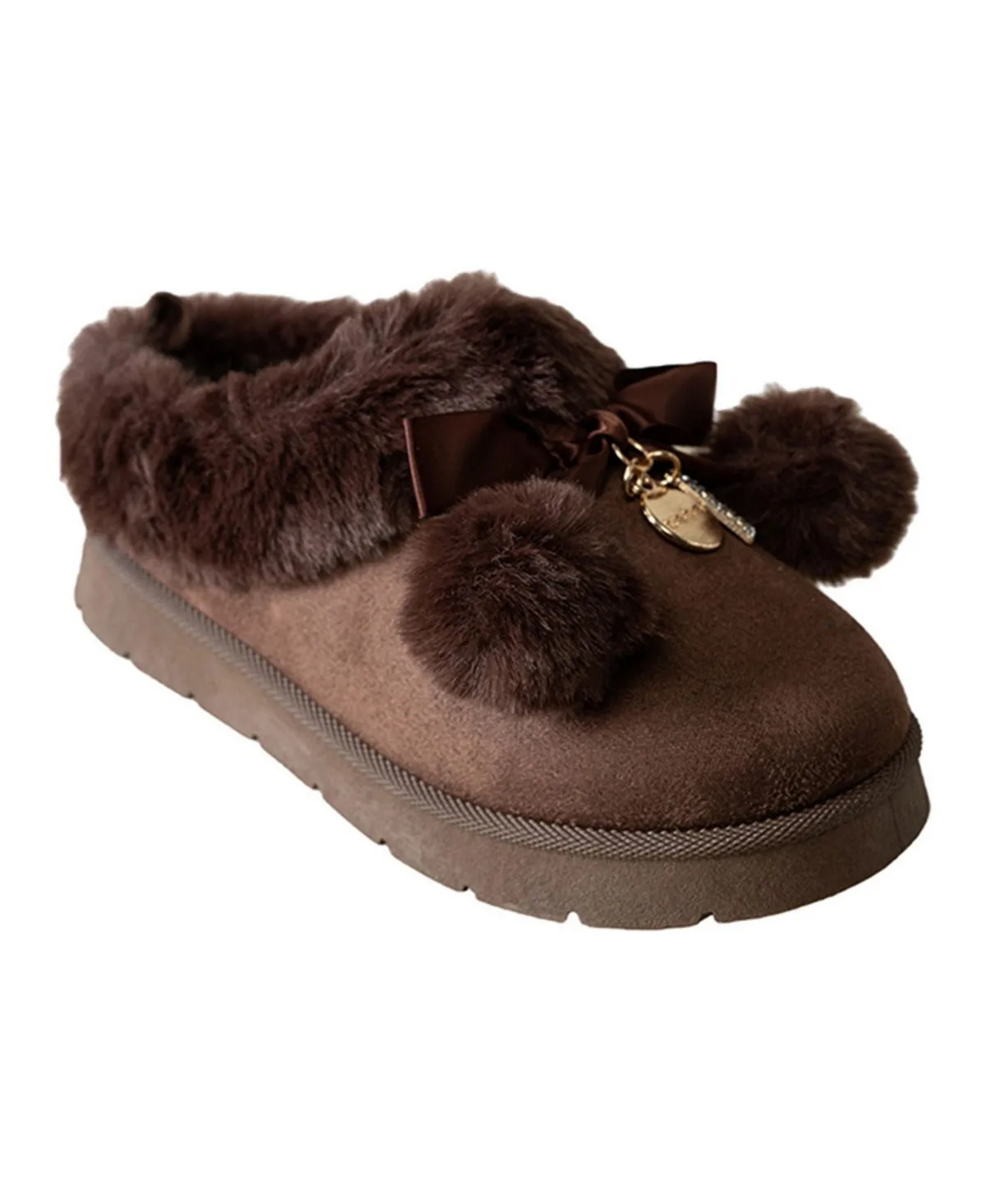 Faux Fur Pom-Bow Slippers by bebe