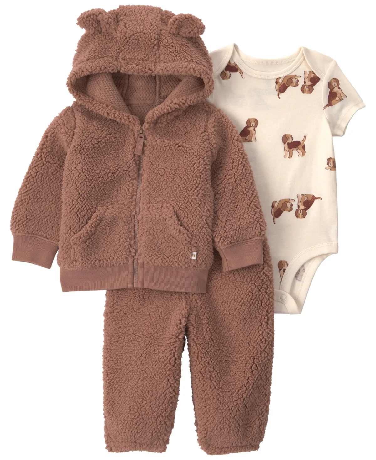 Dog Sherpa Hooded Cardigan, Bodysuit and Jogger Pants, 3-Piece Set by Carter's