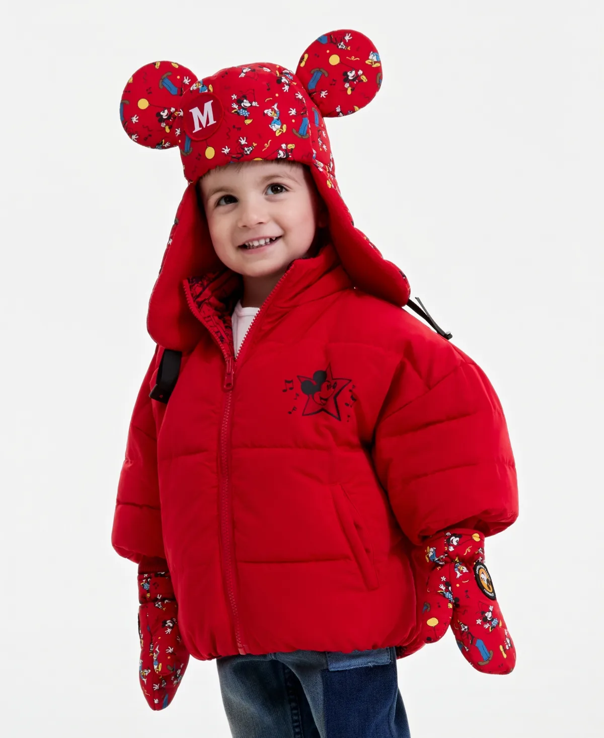 Disney - Macy's 100th Thanksgiving Day Parade Mickey & Friends Ear Flap Trapper Hat & Mittens, 2-Piece Set by Disney