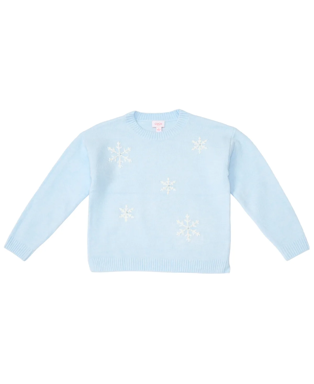 Long-Sleeve Crewneck Snowflake Sweater by CeCe