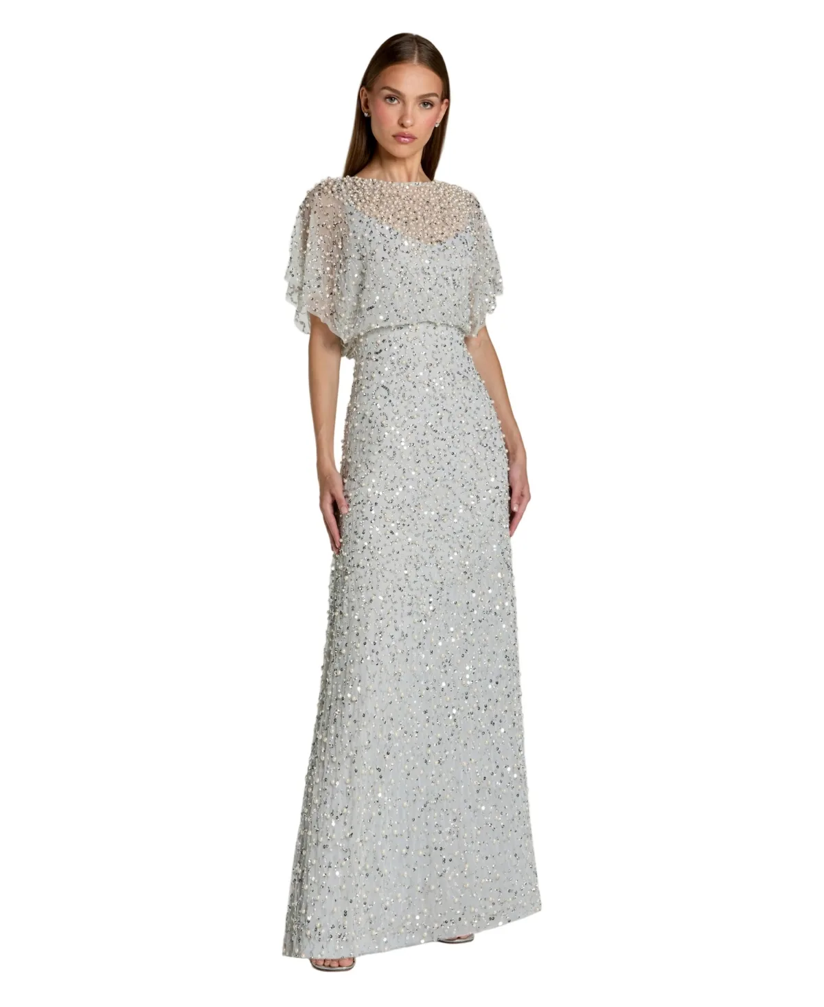 Mac Duggal High Neck Short Sleeve Embellished Gown by M.A.C.